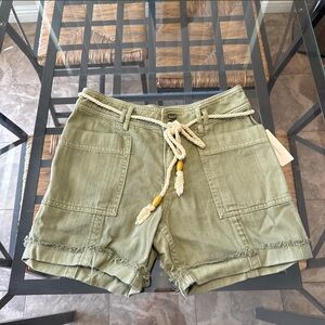 Anthropologie Sage Green Cargo Shorts with Rope Detail